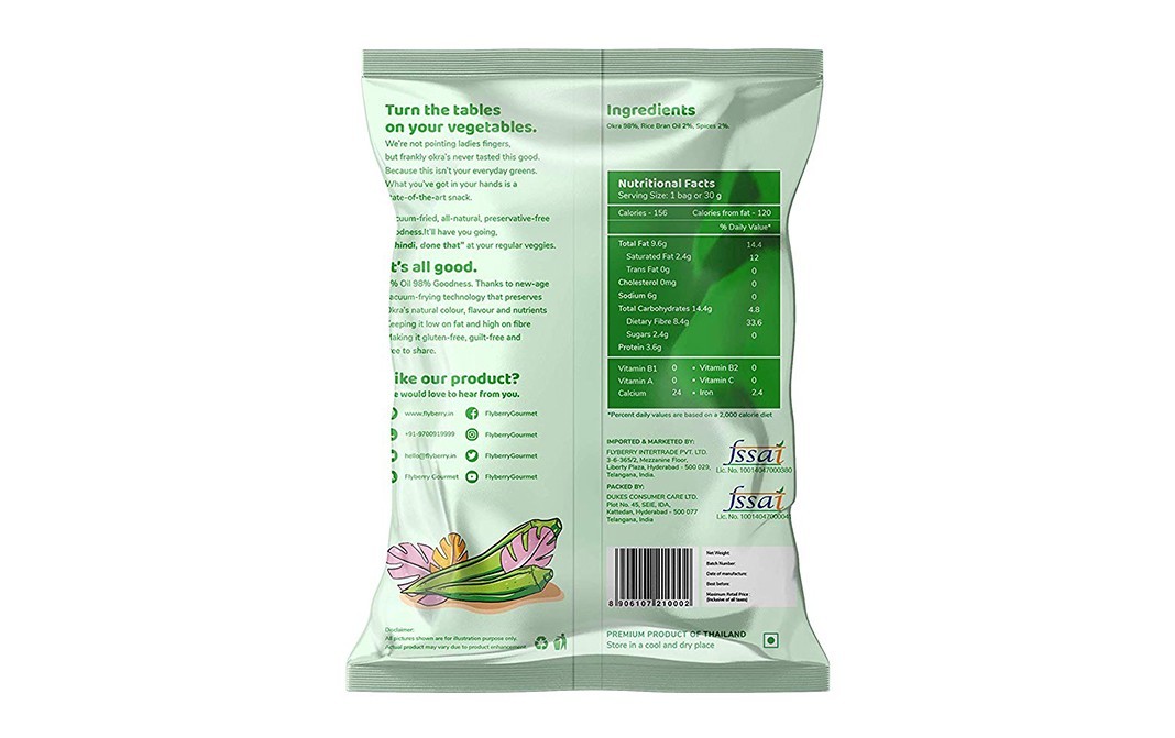 Flyberry Gourmet Spiced Okra Chips    Pack  50 grams